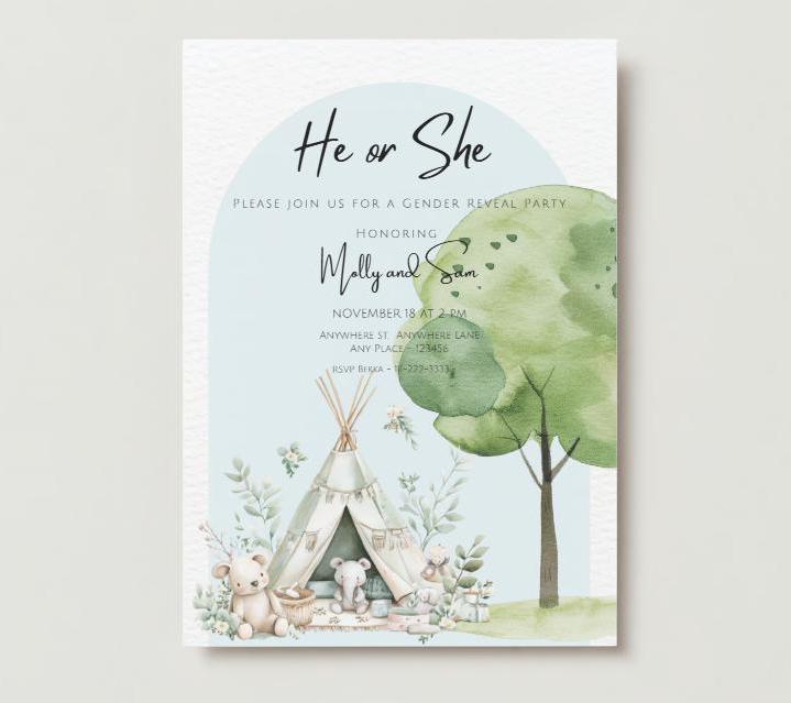 Boho Gender Reveal Invitation Template, He or She Gender Reveal Invite ...