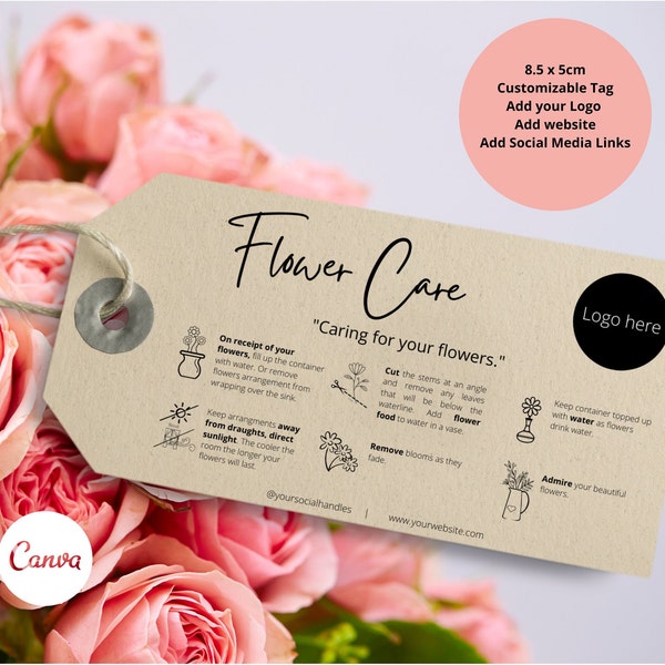 Flower Care Hangtag Template | DIY Flower Plant Care, Editable Flower Care Instructions Tag, Care Hangtag, Flower Tag, General Care #0408