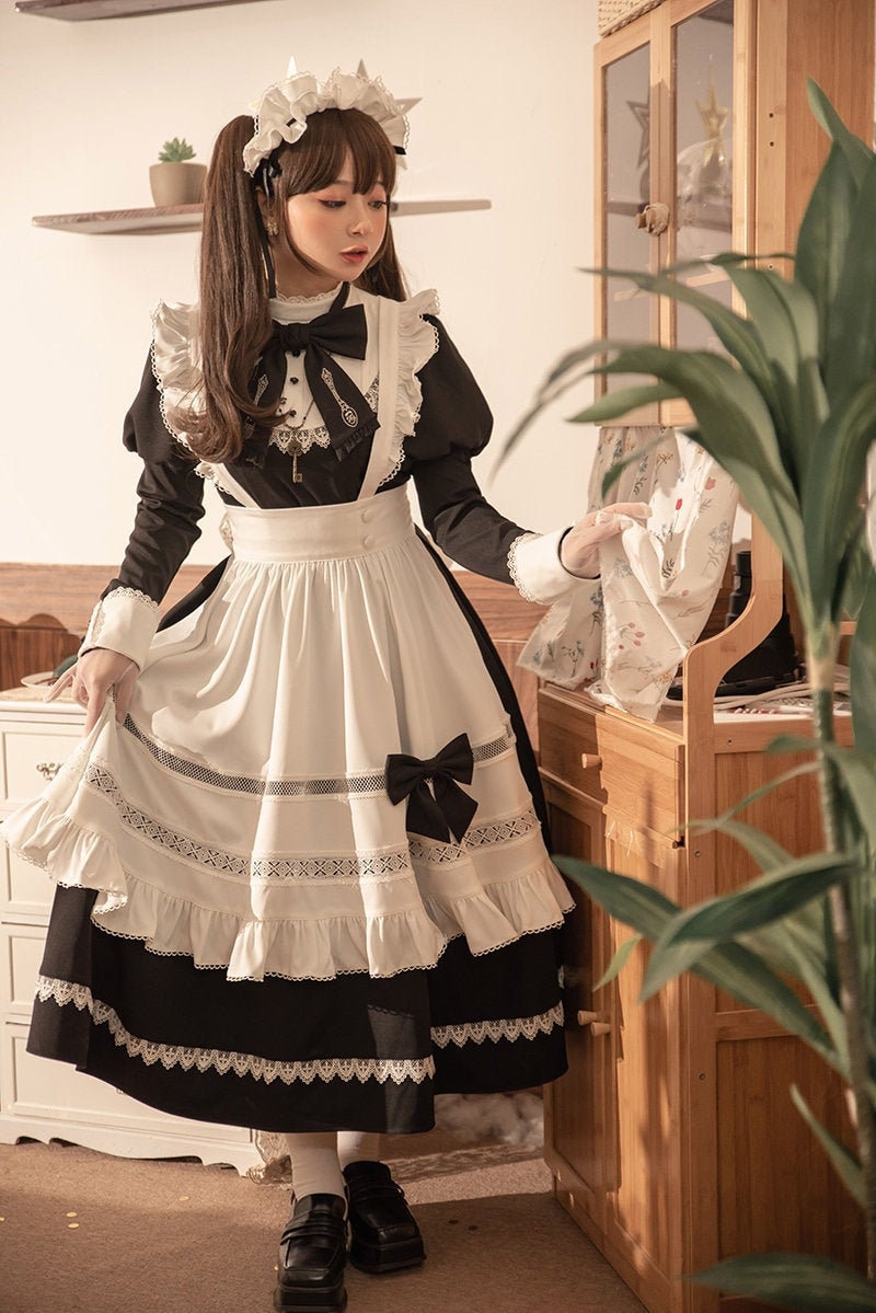 1PC Medieval Maid False Two-Piece Dress Manga Pastoral Rural Style Farm  Costume