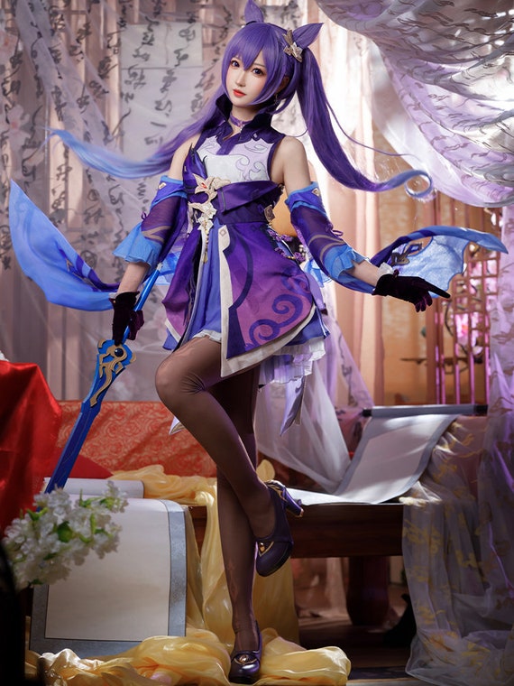 Premium Keqing Cosplay Roupa Feminina Personagens Do Jogo Genshin