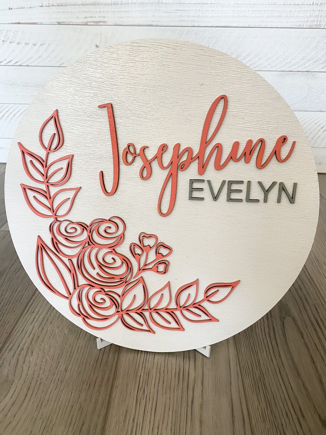 Custom Round Flower Name Sign Custom Nursery Sign Personalized Floral