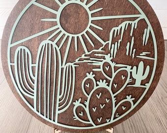 Wood Round Cactus Wall Decor | Cactus Wall Art | Boho Wall Art | Modern Wall Art