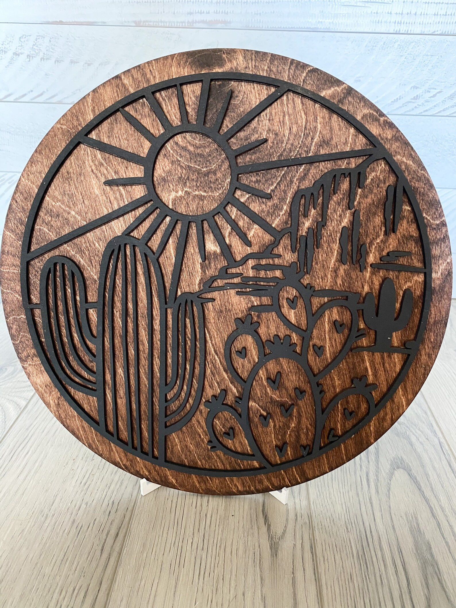 Wood Round Cactus Wall Decor Cactus Wall Art Boho Wall Art Etsy