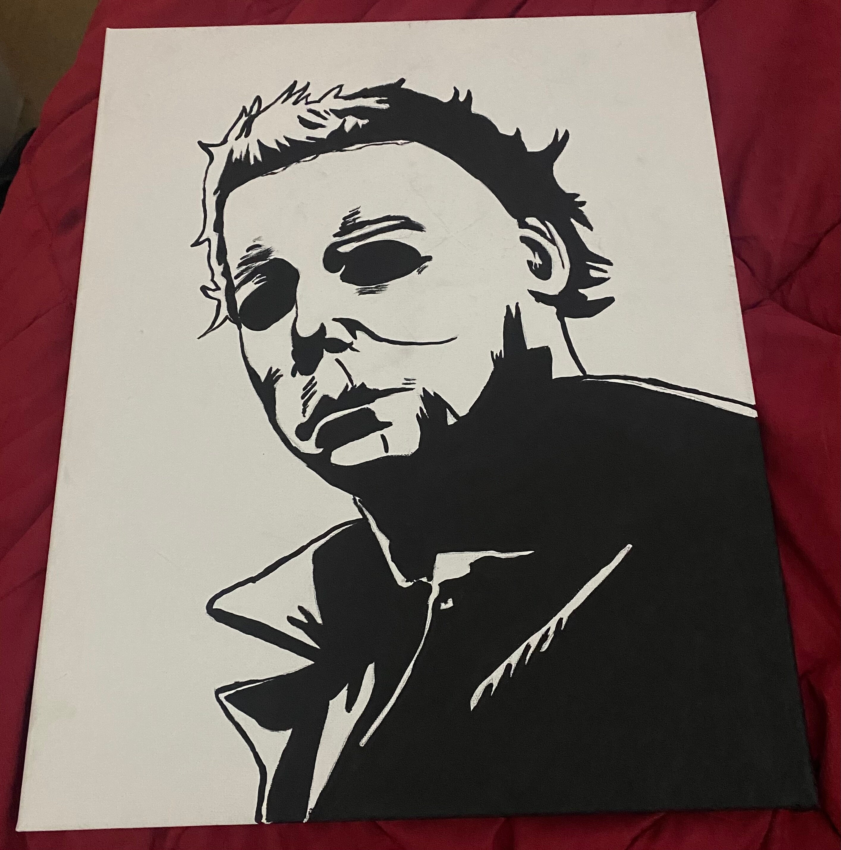 Michael Myers 16 x 20 black and white painting on canvas
