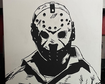 Jason Voorhees 16 x 20 black and white painting on canvas