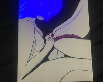 9” x 12” blacklight painting of 2 bisexual females
