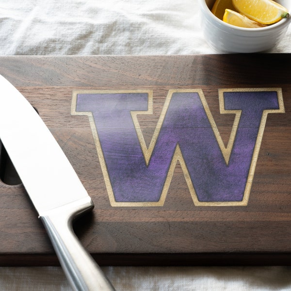 Officially Licensed University of Washington Cutting Board, Charcuterie Board, Serving Board, UW Huskies Epoxy Filled Cutting board