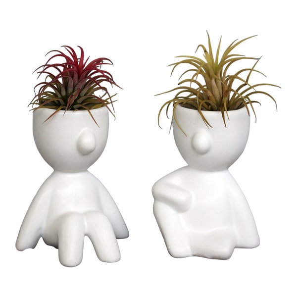 2-Pack Mini Succulent Planters – White Ceramic Little People Head Face Planters Vases for Succulent Cacti Air Plants Small Houses Plants