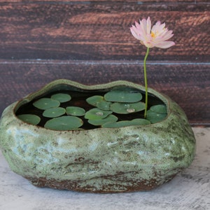 Premium Succulent Planter Pot Bonsai Lotus Pot, Ceramic with Decorative Copper Patina Glaze, Goldfish Pot