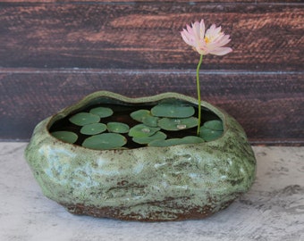 Premium Succulent Planter Pot Bonsai Lotus Pot, Ceramic with Decorative Copper Patina Glaze, Goldfish Pot