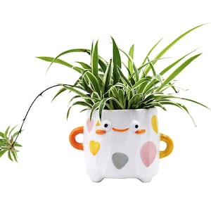 Smiley Face Planter with Arms Succulent Planter, 3 Inch Ceramic Pot, Home Office Decor