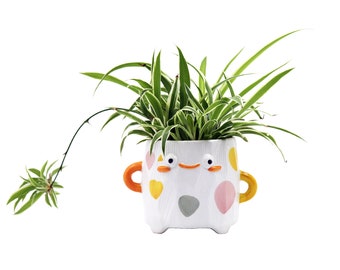 Smiley Face Planter with Arms Succulent Planter, 3 Inch Ceramic Pot, Home Office Decor