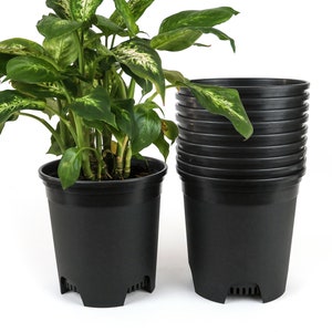 10-Pack 1.5 Gallon Nursery Pot Liners Plastic Planters for Outdoor Indoor Plants Gardening Flower Pots 6 Inch Wide with Drainage Holes