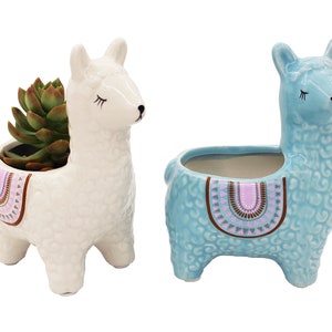 Alpaca Succulent Pots, 2 Pc. Set Animal Planter, Decorative Ceramic Planters for Indoor Home Decor  Living Room Kitchen or Outdoor Garden