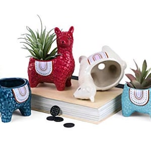 Alpaca Succulent Pots, 4 Pc. Set, Decorative Ceramic Planters for Home Office and Kitchen Decor