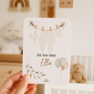 Hola, pequeño milagro – Tarjeta de nacimiento personalizada con motivo de acuarela – Eich & Ella