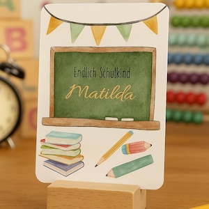 Einschulungskarte „Endlich Schulkind“ – liebevoll gestaltete Aquarellkarte mit Namen – Eich & Ella
