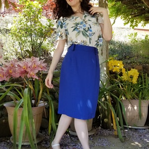 Sapphire Blue Pencil Skirt // Vintage 1980s / Bobbie Brooks Label ...