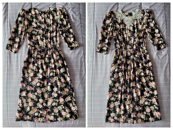 Black Floral Midi Secretary Dress // Vintage 1980… - image 5