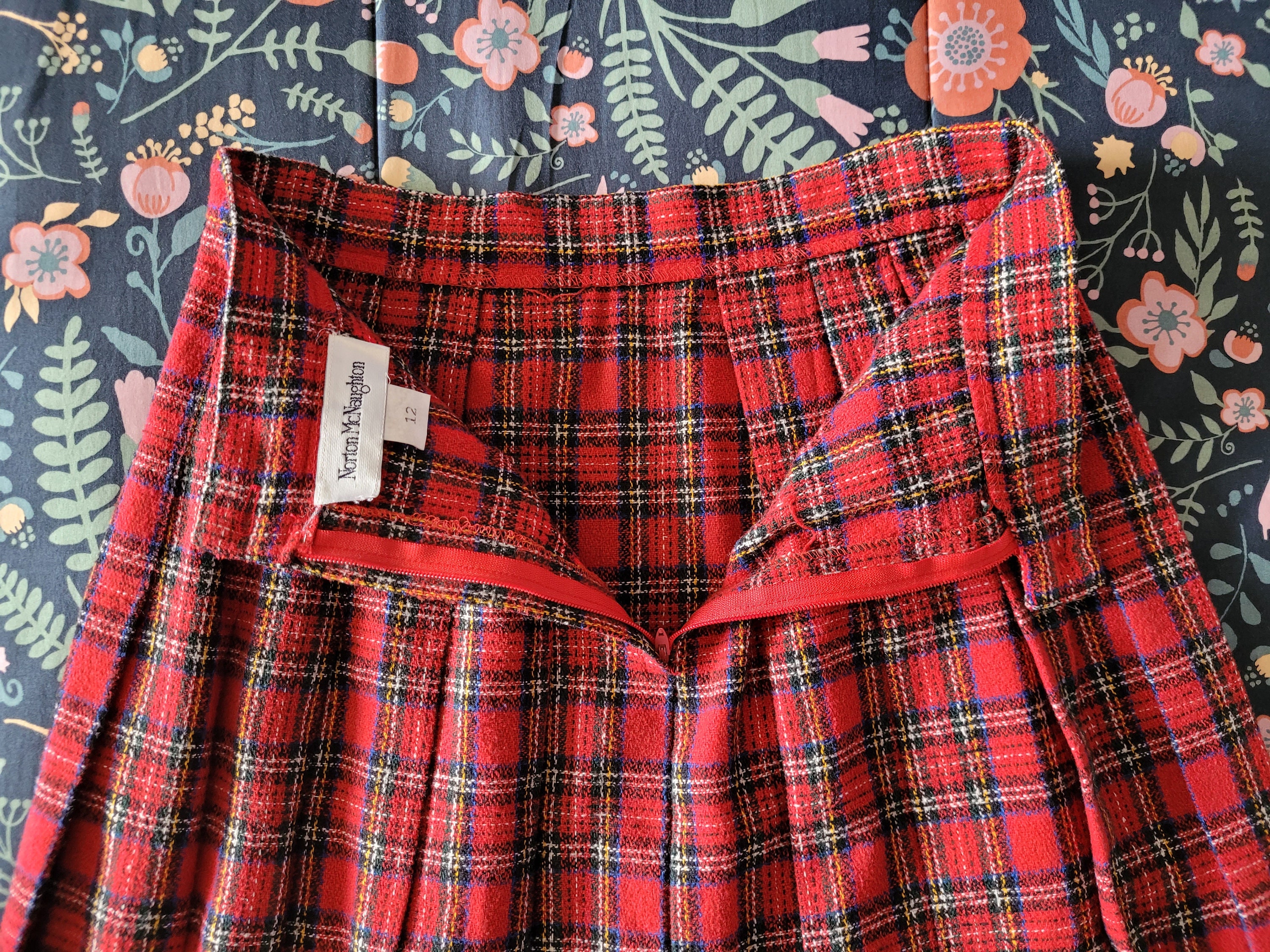 Red Plaid Skirt // Vintage 1980s / Norton Mcnaughton / Wool Blend ...