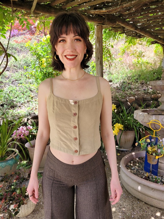 Beige Crop Tank // Vintage 1990s / Liz Sport Label