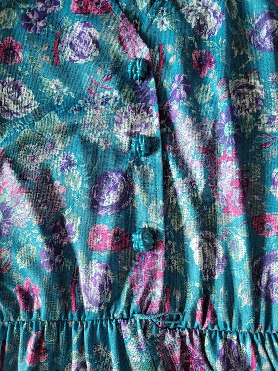 Bright Teal Floral Dress // Vintage 1980s / Blue … - image 8