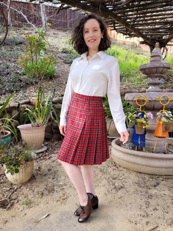 Red Plaid Skirt // Vintage 1980s / Norton McNaught