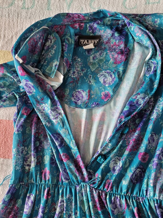 Bright Teal Floral Dress // Vintage 1980s / Blue … - image 9