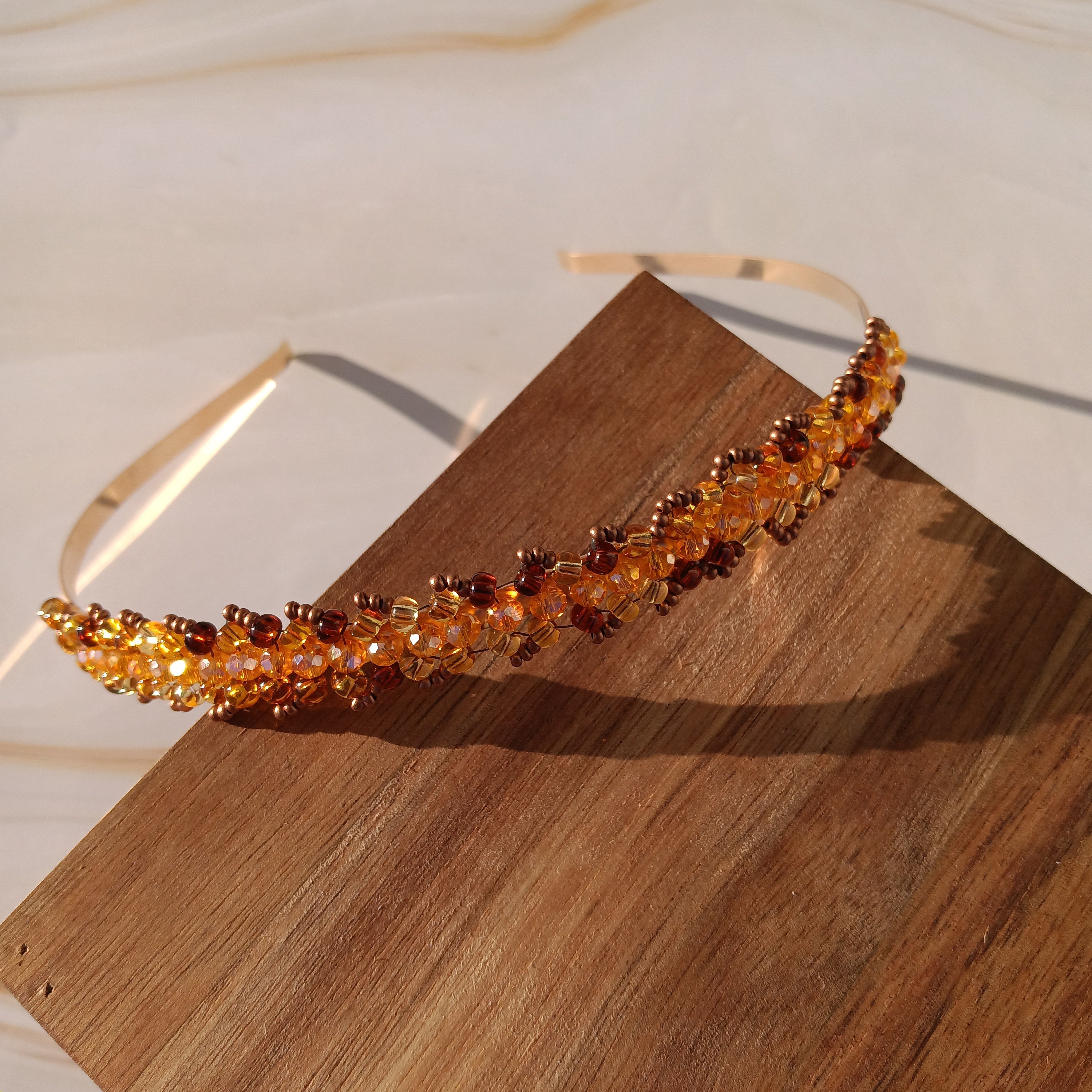 Hand Crafted Glass Beaded Feather Design Headband 