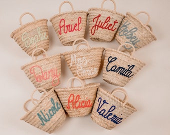 Flower girl basket, embroidered bags, Bachelorette party, Engagement Gift, Rustic Wedding Gift, Gift for bride, monogrammed bag, Wedding