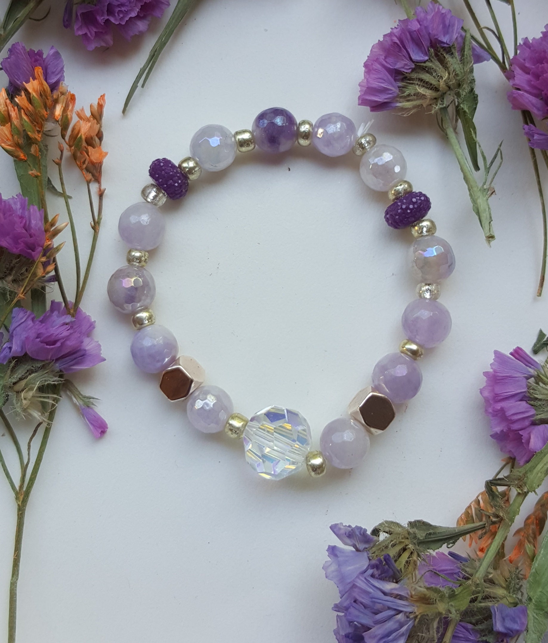 Purple White and Gold Bracelet Etsy
