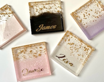 Personalized and Customizable Resin Coasters, Square Jewelry Dish/Tray/Drink Coasters - Agate - Home and Kitchen Decor (Gold Leaf)