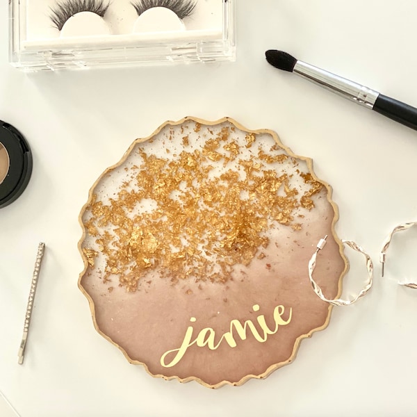 Personalized and Customizable Geode Resin Coaster - Drink/Coffee Coasters - Agate - Handmade Home and Kitchen Decor (Gold Leaf)