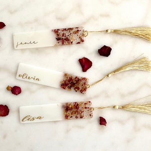 Personalized Resin Bookmark: Handmade Rose Petal & Gold Tassel