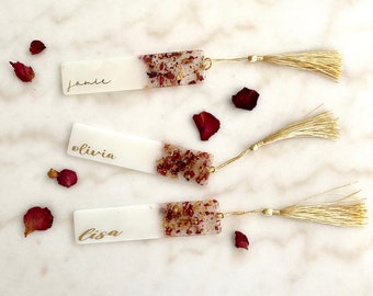 Personalized Resin Bookmark: Handmade Rose Petal & Gold Tassel