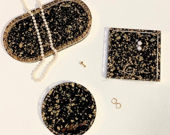 Personalized Resin Jewelry Dish: Real Baby's Breath & Gold Leaf Coaster