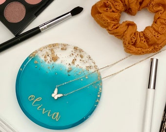 Personalized Resin Coaster: Agate Jewelry Dish with Gold Leaf