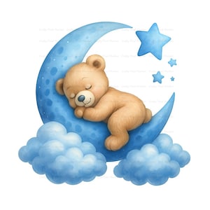 Bär schlafenden Mond PNG, Junge Babyshower Clipart, Es ist ein Junge Png-Dateien, Blaue Junge Dusche Png, Geschlecht offenbaren Party, Junge Baby Geburtstag