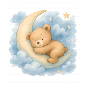 Oso durmiendo en la luna PNG, Clipart de baby shower de niño, Archivos PNG de "Es un niño", Baby shower de niño azul PNG, fiesta de revelación de género, Cumpleaños de bebé niño