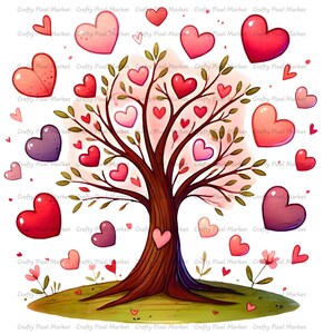 Ilustraciones de árboles con temática de corazón, encantadoras imágenes prediseñadas de acuarela, perfectas para proyectos creativos y diseños de bricolaje, imágenes prediseñadas PNG transparentes