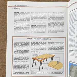 May include: A diagram showing how to build a sawhorse for woodworking. The sawhorse is made of 2 by 4 inch lumber and has metal folding legs. The diagram shows the sawhorse with a piece of plywood on top, and a cutting line marked on the plywood.