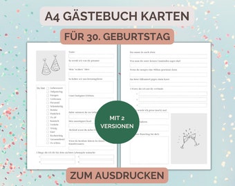 30th birthday guestbook (German), A4 format, instant download, print at home