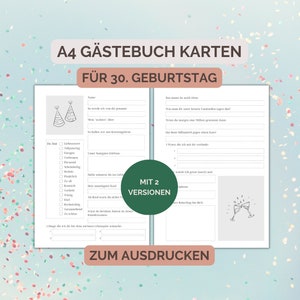 30th birthday guestbook (German), A4 format, instant download, print at home