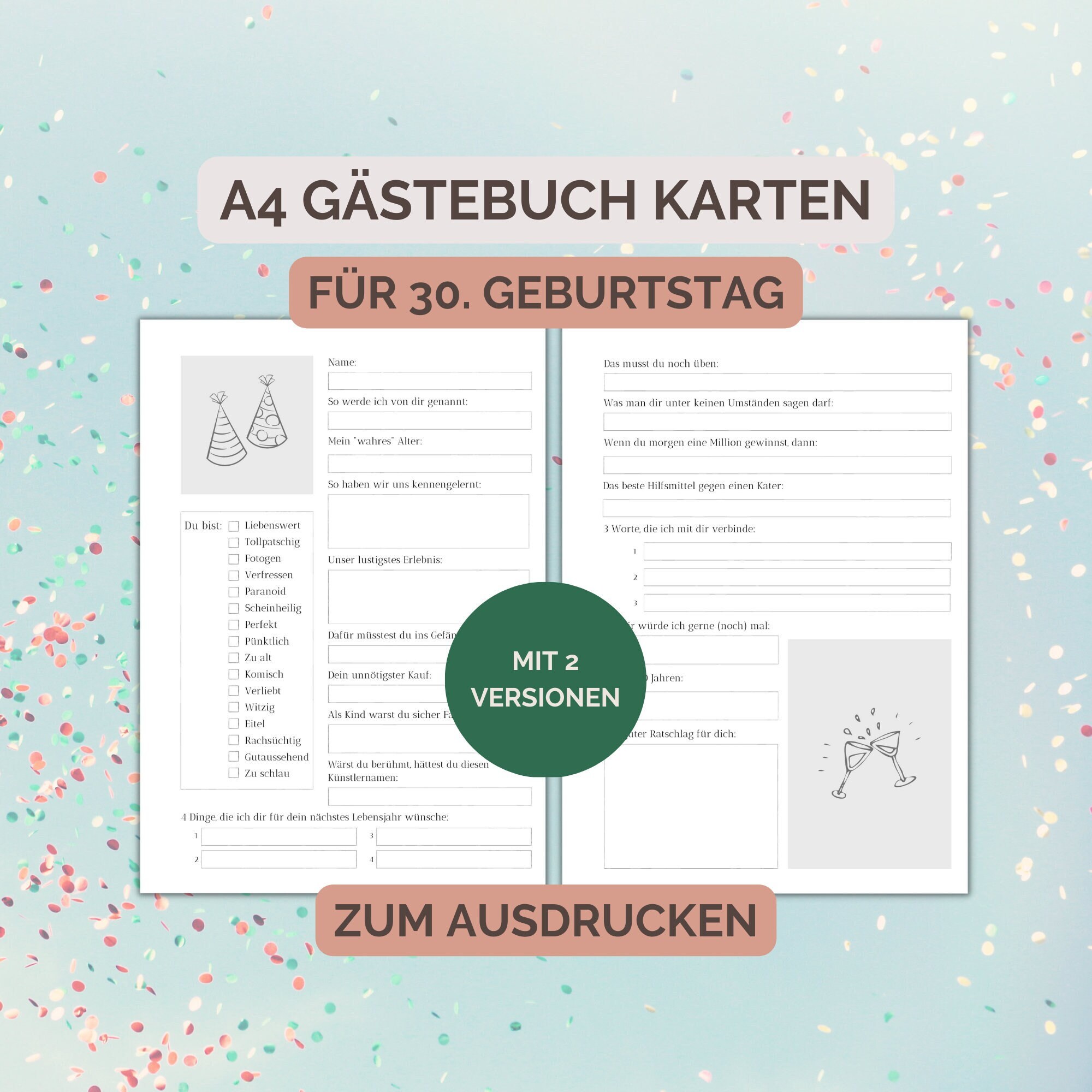 30. Geburtstag Geschenk, Gästebuch Geburtstag, A4 Gästebuchkarten zum