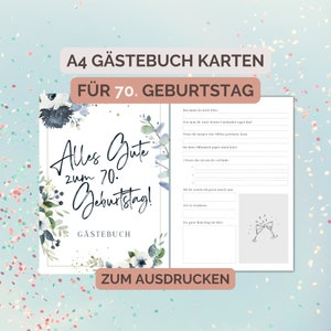 70e verjaardag gastenboek, verjaardagscadeau, A4 gastenboekkaarten