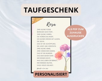 Taufgeschenk Mädchen, personalisiertes Geschenk zur Taufe, Kinderzimmer Deko