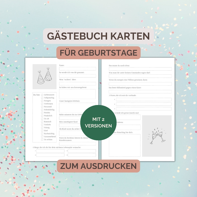 Birthday guestbook German, A4 format, instant download, print at home image 1