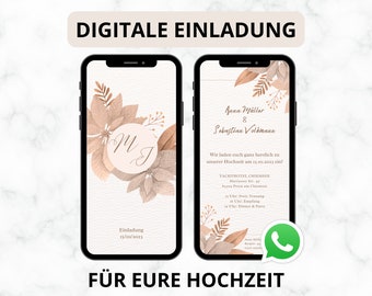 Hochzeitseinladung digital (eCard), Vorlage für Hochzeitseinladung, herbstlich & schlicht