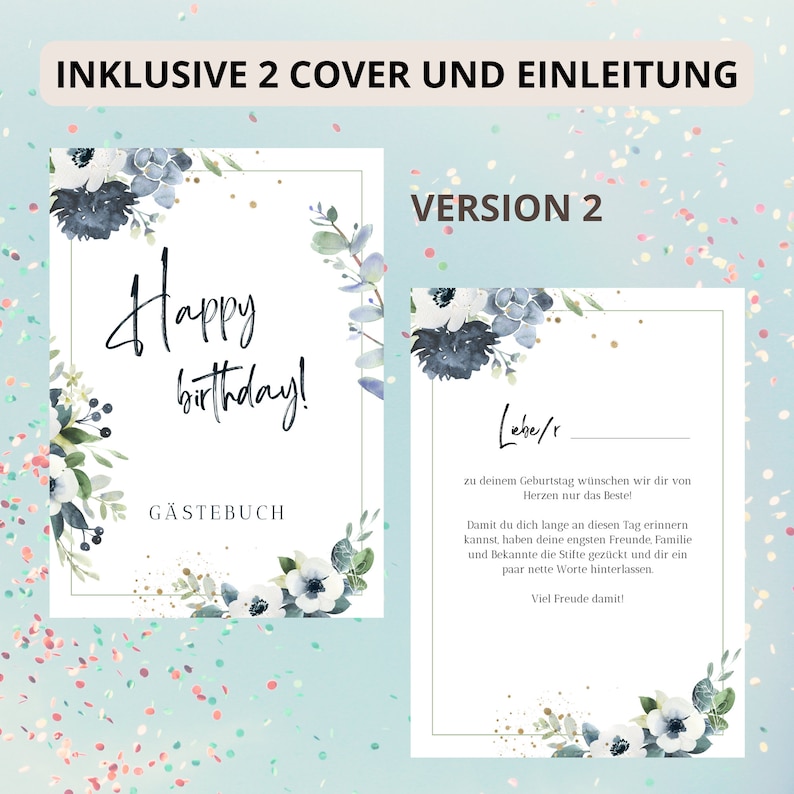 Birthday guestbook German, A4 format, instant download, print at home image 5