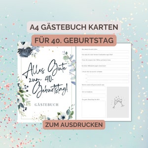 40e verjaardagscadeau, gastenboekverjaardag, A4-gastenboekkaarten om in te vullen